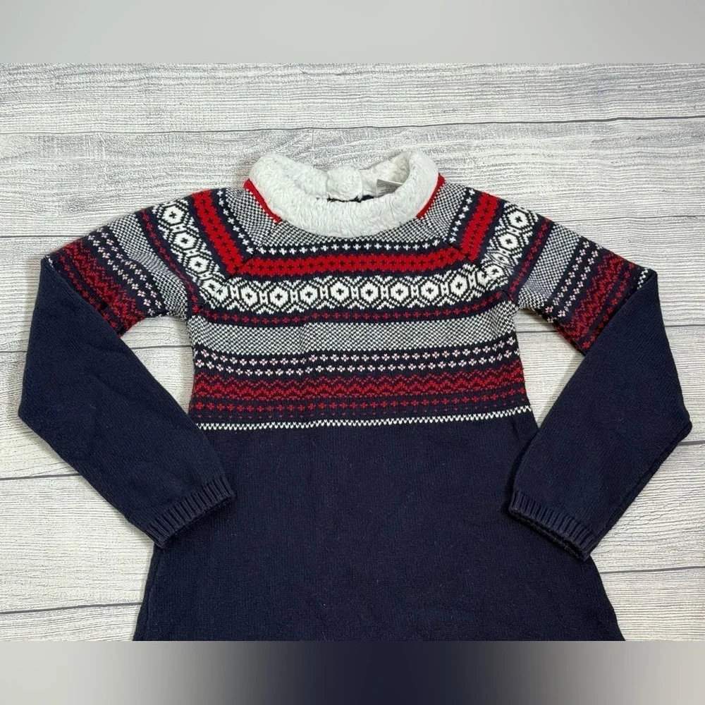 Gymboree Fair Isle Sweater Blue and red Dress Size 7 - Cozy Winter Knit